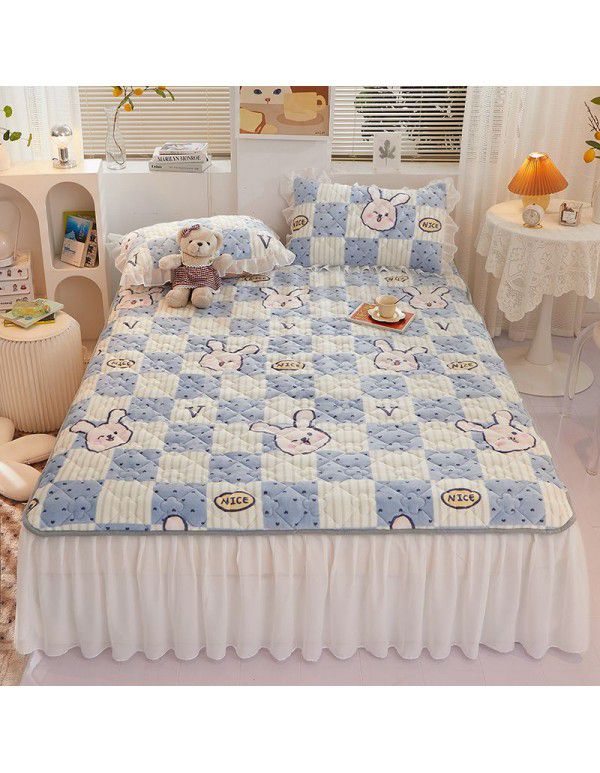 Class A milk flannel lace bed skirt antibacterial cotton quilt bed cover mattress thickened densified soybean anti bacteria bed skirt three piece set