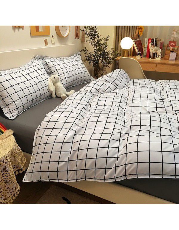 Ins Simple Nordic Gentleman Men's Grey Duvet Cover Four Piece Bedding Set Student Dormitory Bed Sheet Three Piece Set