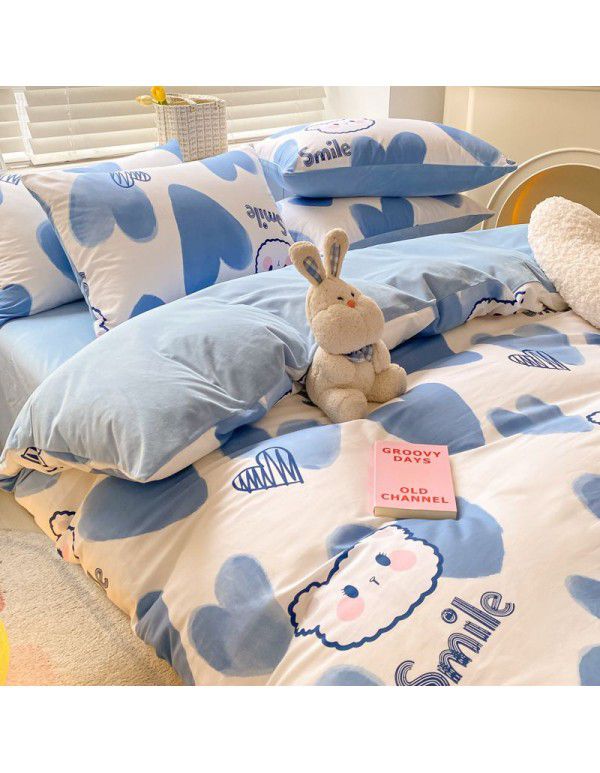 Winter A pure cotton B milk velvet bedding 4-piece set thickened cotton coral velvet quilt cover flange flannel bedspread