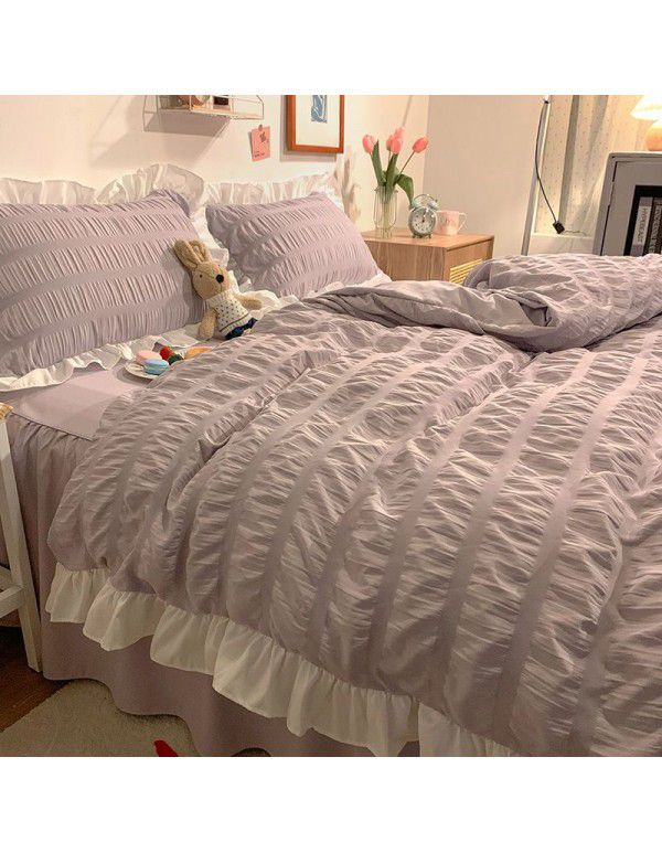 [Factory store] Xiaohongshu.com red water washing seersucker purple 1.5 bed sheet skirt solid color quilt cover 1.8 one hair