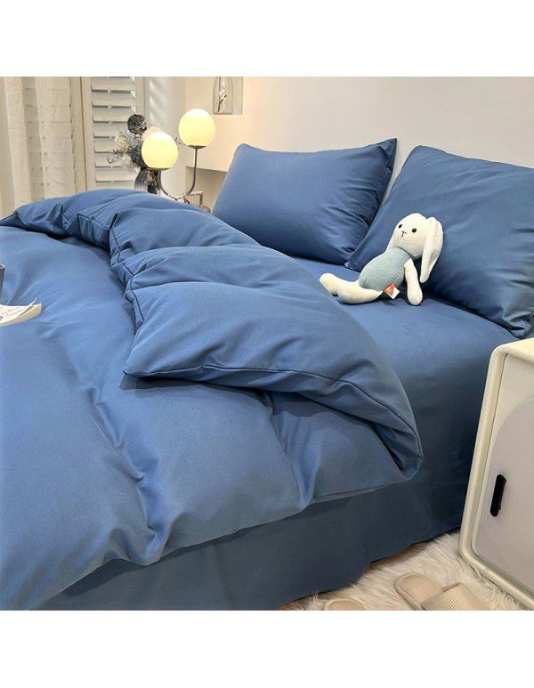 Manufacturer's direct sales of four piece plain bed quilt cover, bed sheet, fitted sheet, three piece single student dormitory