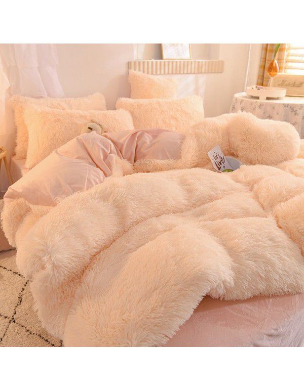 Mink Four Piece Fleece Four Piece Milk Fleece Cross border Bedding Simple Modern Fur Fitted Sheet