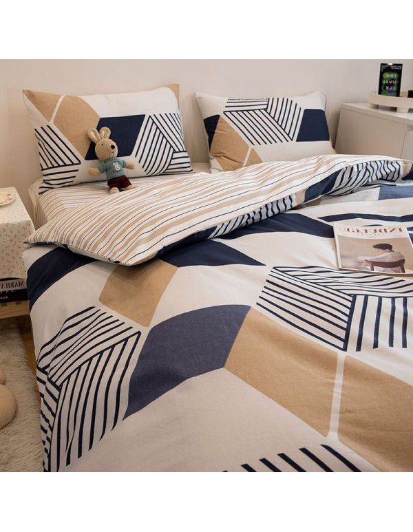 New 40 Thread Count Thickened Cotton Four Piece Single Twin Student Dormitory Bedding Sheet All Cotton Three Piece Bedding