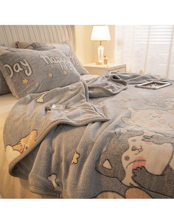 Winter thickened plush bed sheet single piece milk crystal coral flannel flannel quilt sheet cover cushion dual-use