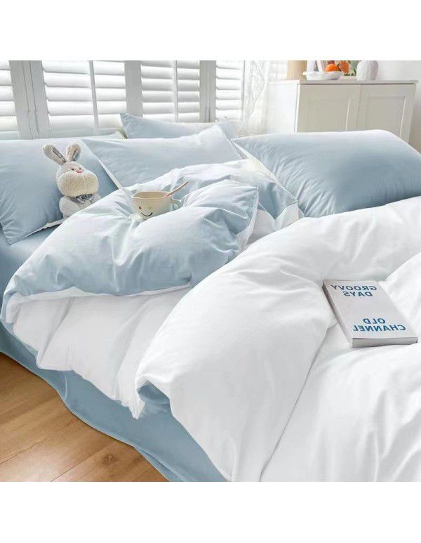 Ins style simple bedding cream style kit nude sleeping water washing cotton sheet quilt cover student dormitory four piece set