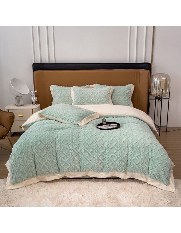 Winter New Tuff Cashmere Four Piece Set Wide Edge Solid AB Flat Sheet Fitted Sheet Set Wholesale