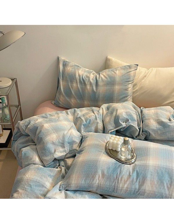 Wuji Class A pure cotton four piece single double bed household quilt cover sheet 100% cotton washable cotton fine fitted sheet set