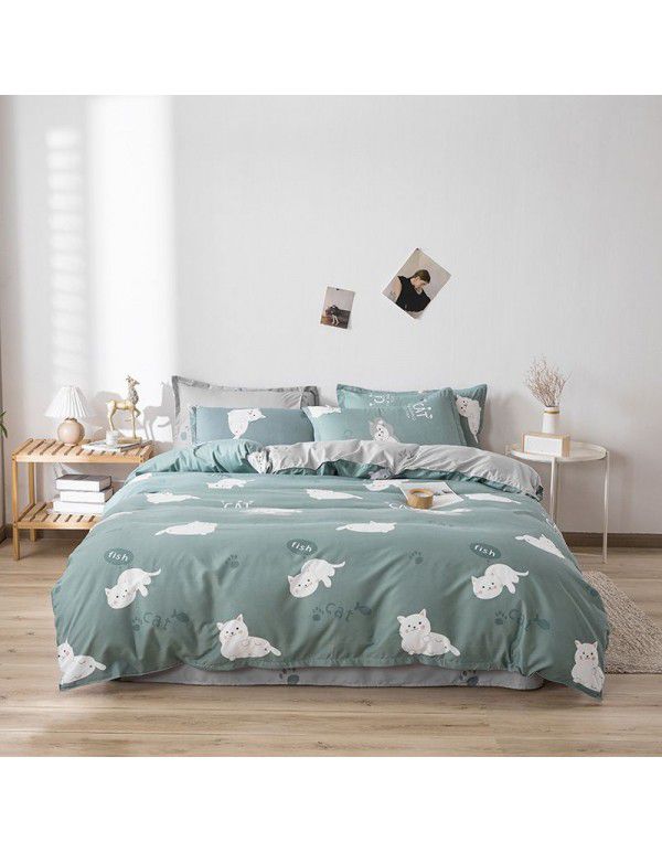 Thickened brushed four piece set single student dormitory three piece set simple bed sheet quilt cover gift bedding wholesale