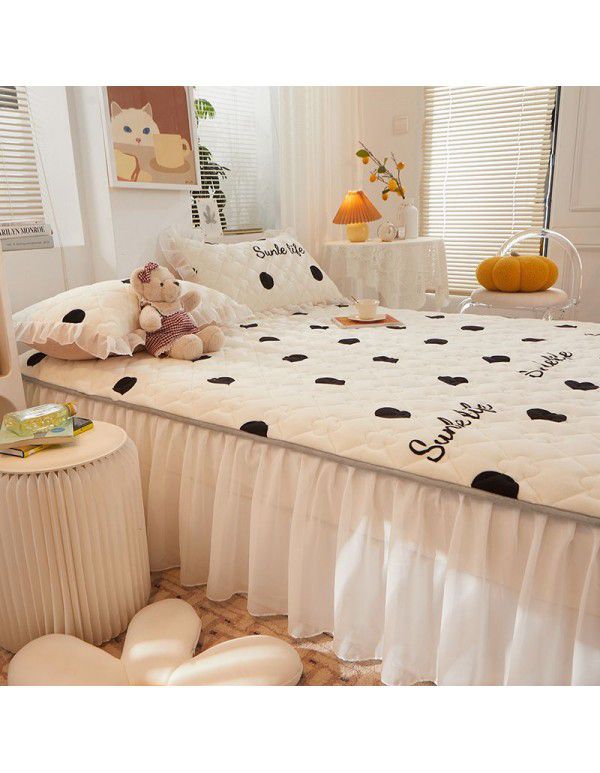 Class A milk flannel lace bed skirt antibacterial cotton quilt bed cover mattress thickened densified soybean anti bacteria bed skirt three piece set
