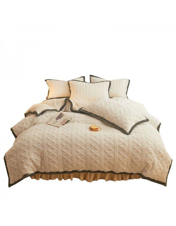 New Tafurong four piece bed sheet thickened quilt cover milk wool bed sheet autumn and winter bed goods lamb wool home textile wholesale
