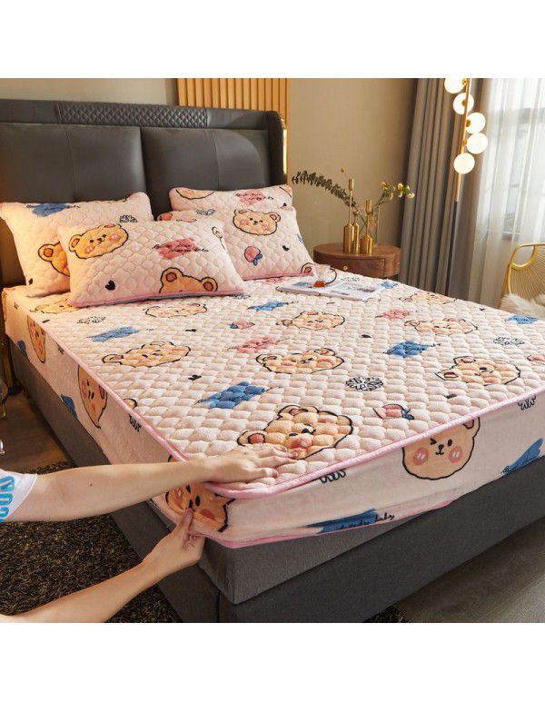 New Milk Down Fitted Sheet One Piece Winter Flange Coral Down Thickened Cotton Fitted Sheet Stuffed Anti slip Protection Mattress