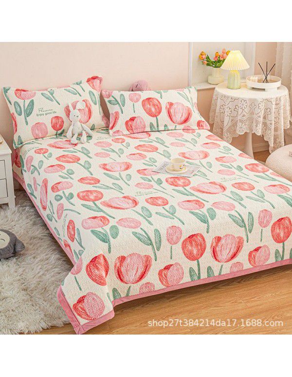 New Milk Pile Bed Cover Three piece Student Dormitory Mattress Blanket Multi functional Non slip Cushion Right Angle Tatami