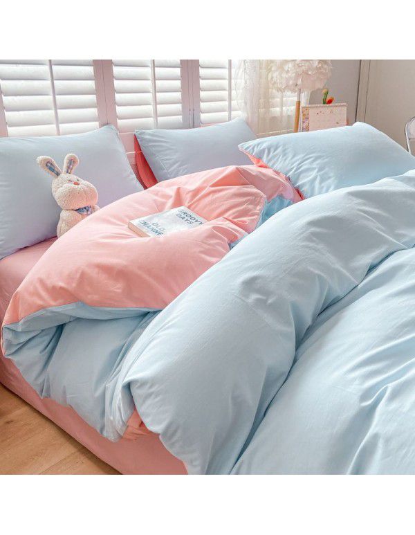 Ins style simple bedding cream style kit nude sleeping water washing cotton sheet quilt cover student dormitory four piece set