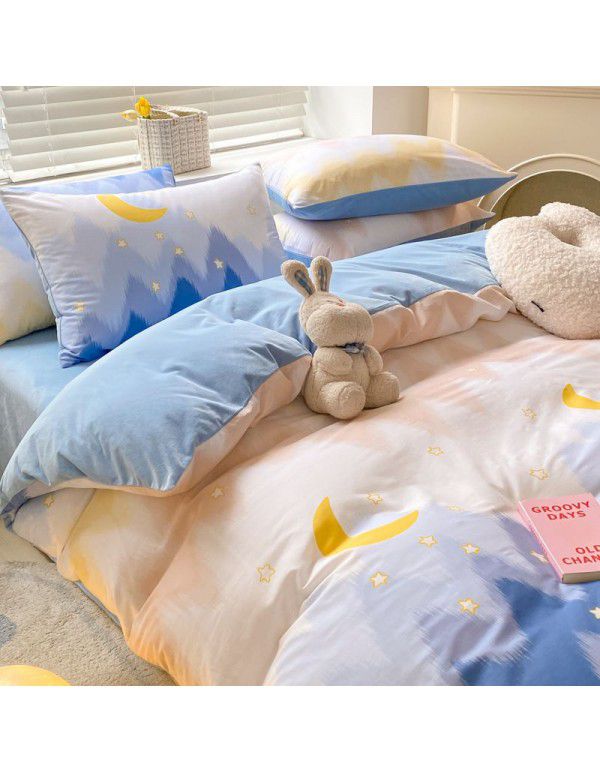Winter A pure cotton B milk velvet bedding 4-piece set thickened cotton coral velvet quilt cover flange flannel bedspread