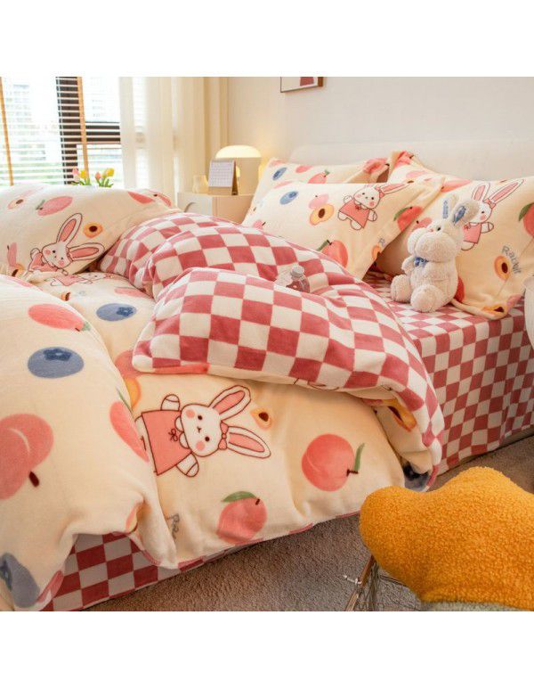 Winter four piece milk velvet thickened warm small fresh flannel quilt cover bedspread bedding live wholesale