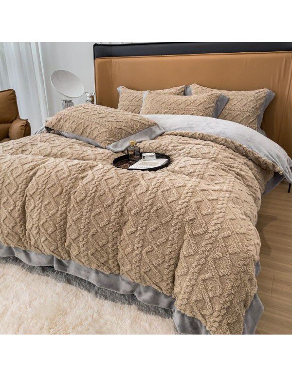 Winter New Tuff Cashmere Four Piece Set Wide Edge Solid AB Flat Sheet Fitted Sheet Set Wholesale