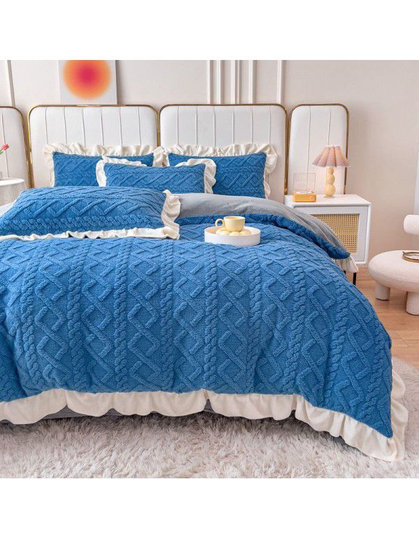 Winter New Tuff Cashmere Four Piece Set Wide Edge Solid AB Flat Sheet Fitted Sheet Set Wholesale