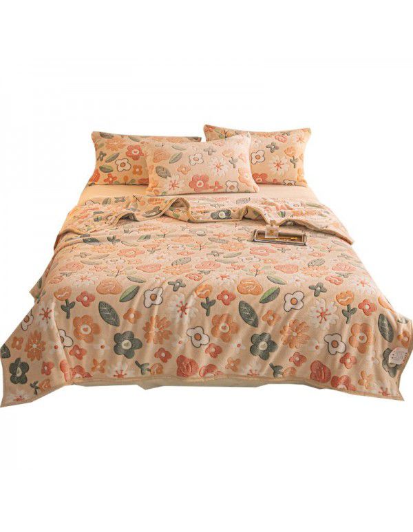 Winter thickened plush bed sheet single piece milk crystal coral flannel flannel quilt sheet cover cushion dual-use
