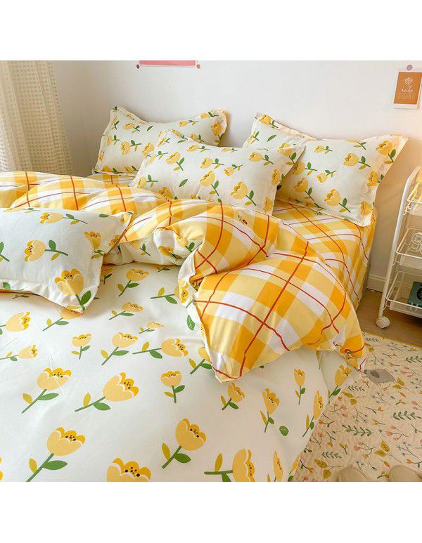 Thickened brushed four piece set single student dormitory three piece set simple bed sheet quilt cover gift bedding wholesale