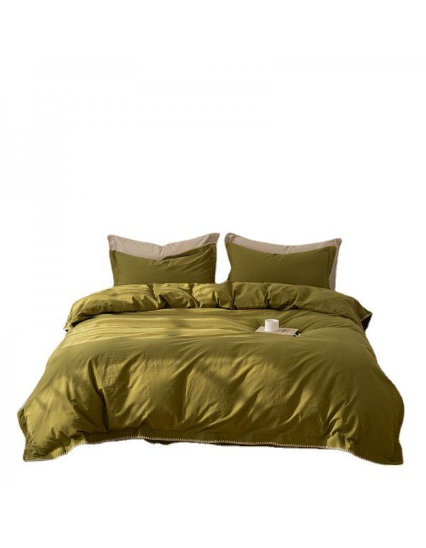 Cross border exclusive supply of pure cotton, long staple cotton, four piece set, pure color, light luxury hotel exclusive supply of folk style, cotton bedding set