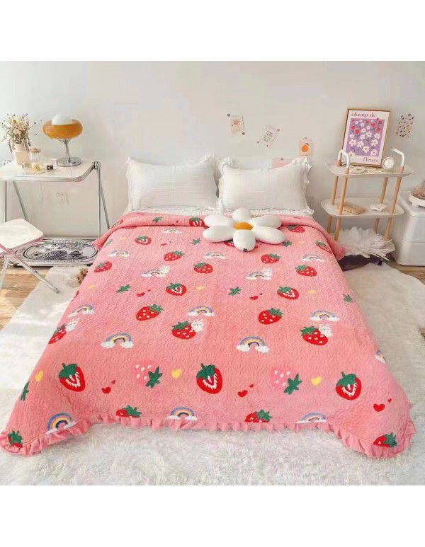 Autumn and winter thickened milk velvet bed cover three piece quilted cotton crystal velvet blanket lace warm blanket sub sheet