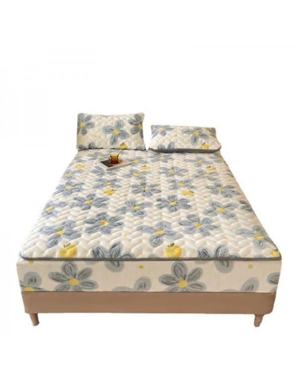 Autumn and winter new class A milk velvet fitted sheet, soybean antibacterial cotton clip thickened bedspread, Farai velvet warm protective cover