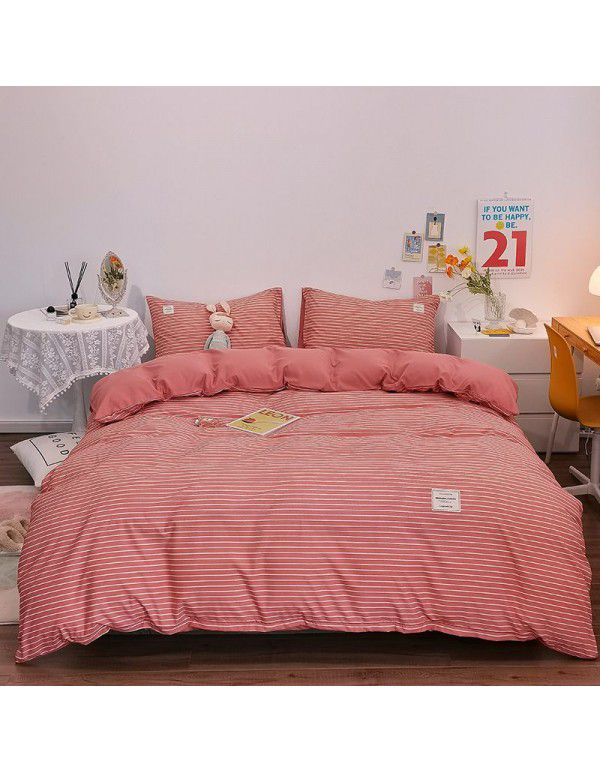 Japanese non printing washing cotton buffing bed four piece set student dormitory bed sheet quilt cover three piece fitted sheet wholesale