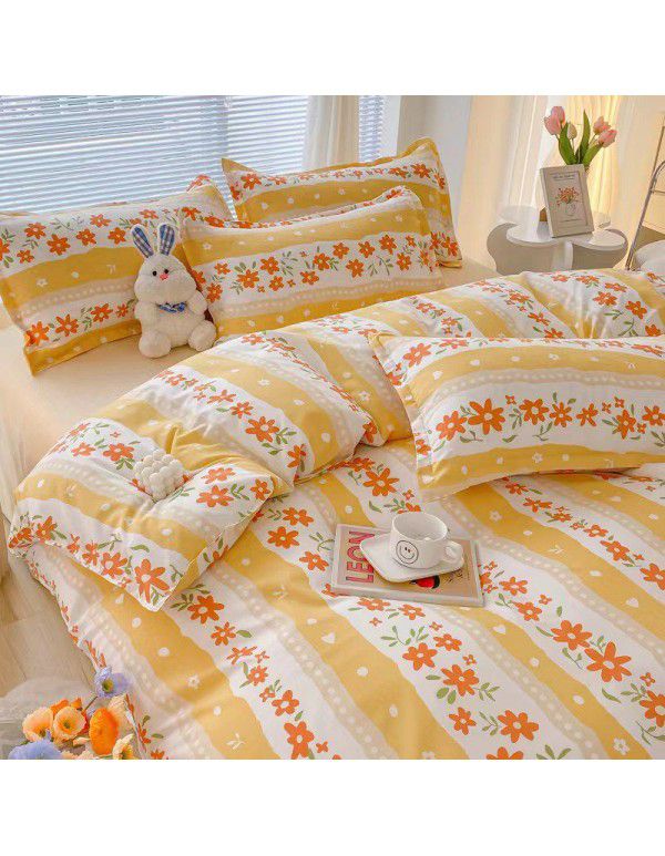 Thickened brushed four piece set single student dormitory three piece set simple bed sheet quilt cover gift bedding wholesale