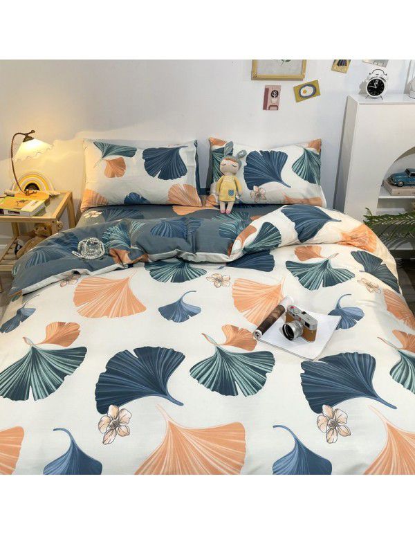 Four piece set in bed, all cotton Nordic style four piece set, 100 cotton spring and autumn bed sheet, fitted sheet, single dormitory set