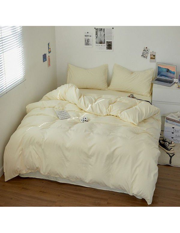 Japanese non printing washing cotton buffing bed four piece set student dormitory bed sheet quilt cover three piece fitted sheet wholesale
