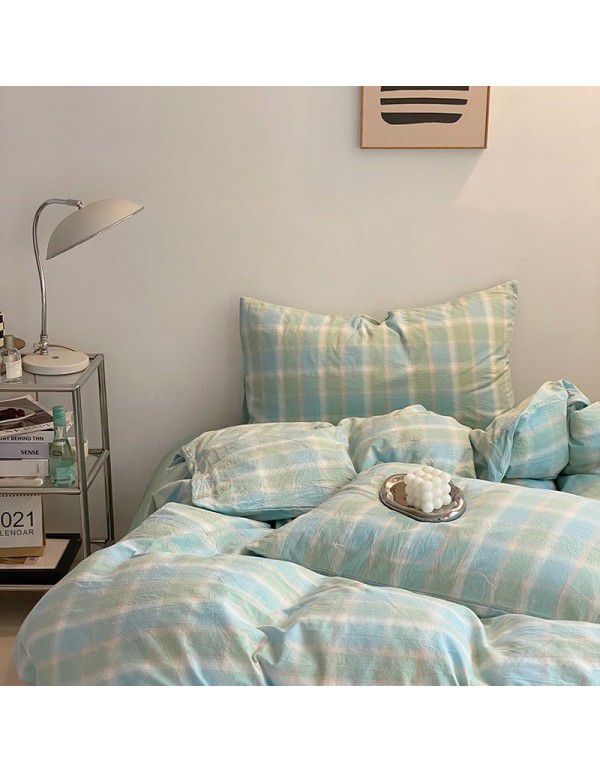 Wuji Class A pure cotton four piece single double bed household quilt cover sheet 100% cotton washable cotton fine fitted sheet set