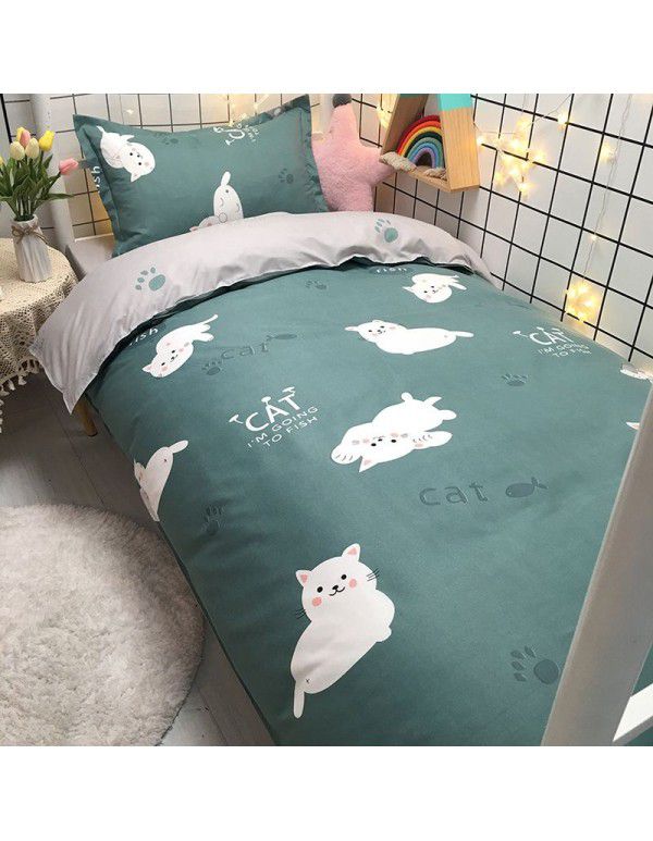 Factory Wholesale Student Dormitory 3-piece set, single cotton 4-piece set, cotton quilt cover, simple bed sheet, one for distribution