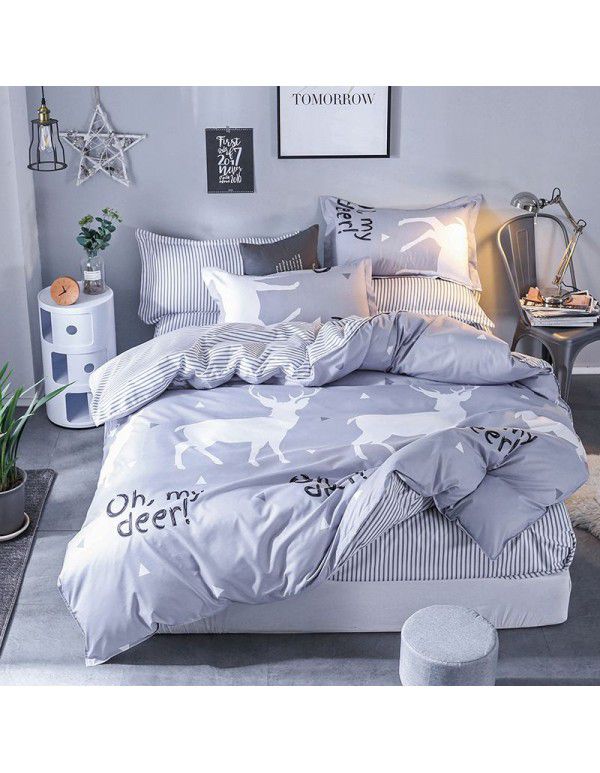 Wholesale fashion household goods Aloe cotton 4-piece bed sheet, brushed cross-border home textile 3-piece set, issued on behalf