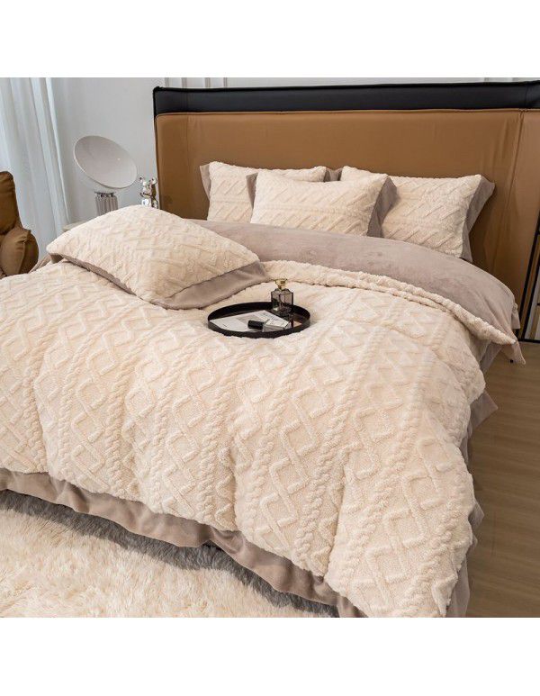 Winter New Tuff Cashmere Four Piece Set Wide Edge Solid AB Flat Sheet Fitted Sheet Set Wholesale