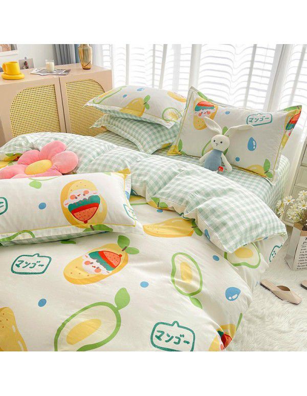 Live broadcast 40s printing jet cotton four piece set ins small fresh pure cotton twill single double bed sheet quilt cover wholesale