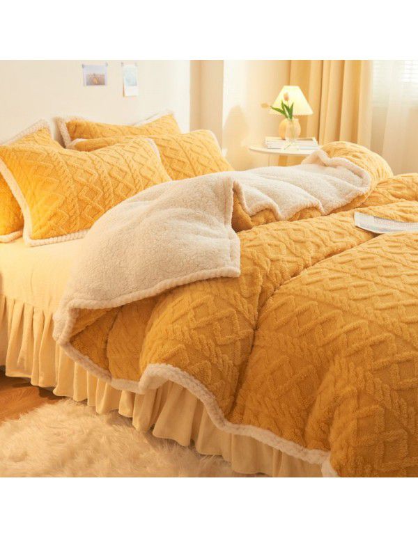 New Tafurong four piece bed sheet thickened quilt cover milk wool bed sheet autumn and winter bed goods lamb wool home textile wholesale