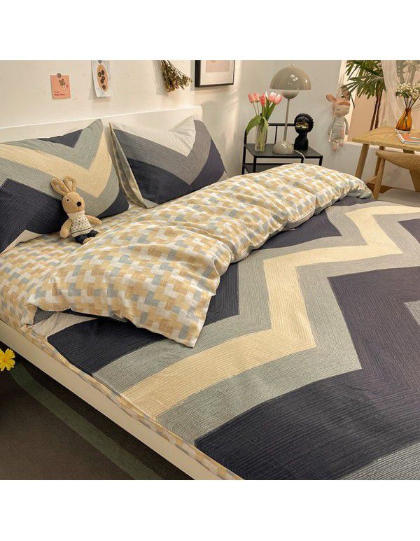 New 40 Thread Count Thickened Cotton Four Piece Single Twin Student Dormitory Bedding Sheet All Cotton Three Piece Bedding