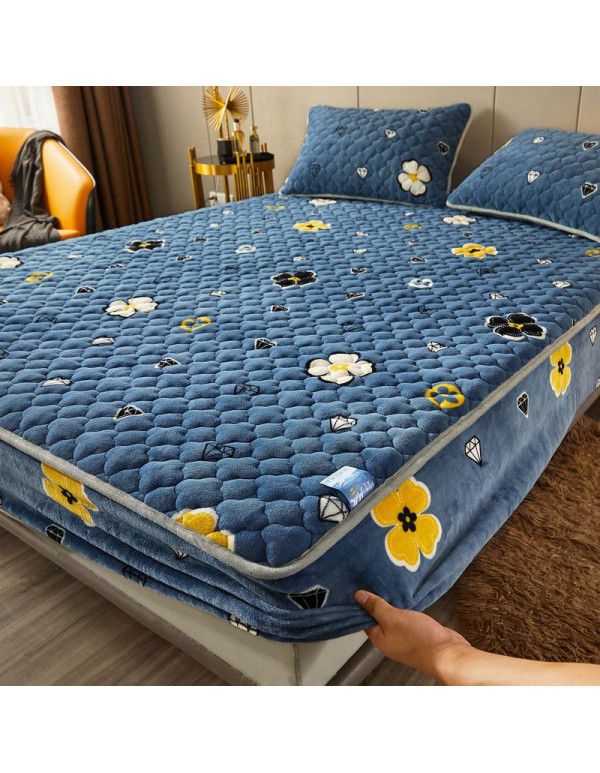 New Milk Down Fitted Sheet One Piece Winter Flange Coral Down Thickened Cotton Fitted Sheet Stuffed Anti slip Protection Mattress
