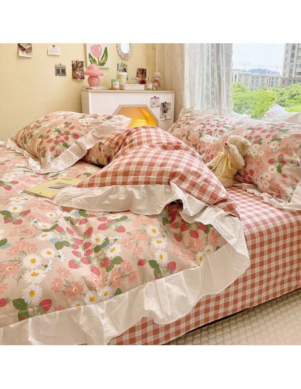 Wholesale of all cotton 60 thread cotton four piece bed sheets Nantong Xinjiang cotton bed sheet and quilt cover three piece student dormitory