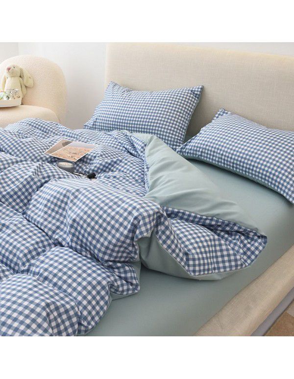 Japanese non printing feng shui cotton four piece set, active printing and dyeing thickened brushed bed sheet, student dormitory three piece set