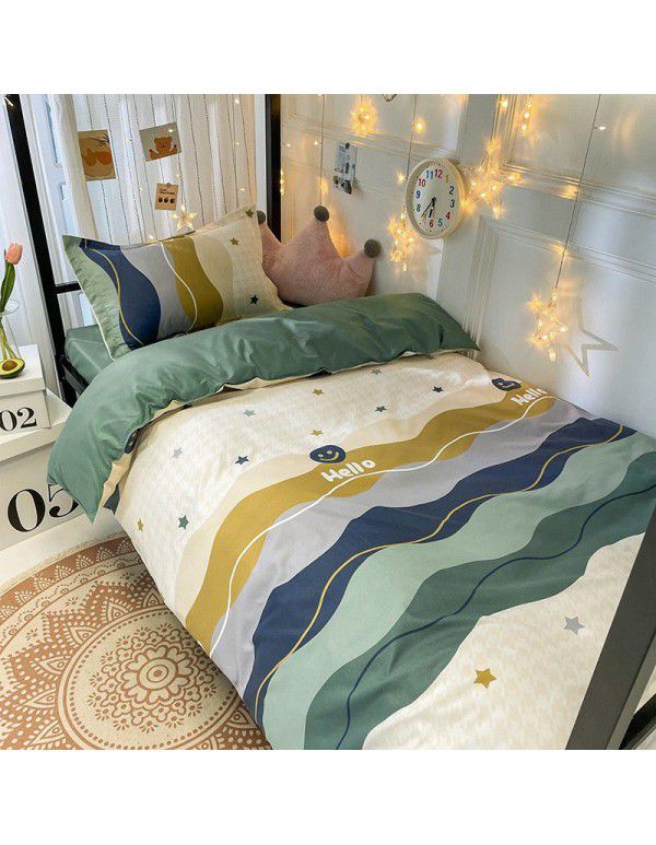 Factory Wholesale Student Dormitory 3-piece set, single cotton 4-piece set, cotton quilt cover, simple bed sheet, one for distribution