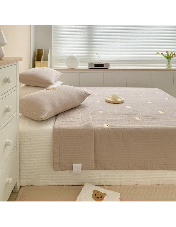 Korean bear embroidery cotton bed cover three piece quilted bed sheet four seasons quilting cover blanket tamins