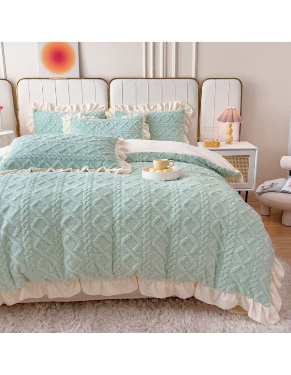Winter New Tuff Cashmere Four Piece Set Wide Edge Solid AB Flat Sheet Fitted Sheet Set Wholesale
