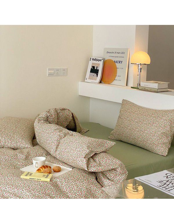 Live broadcast agent ins small fresh four piece pure cotton cotton 40 small flower single double bed single set wholesale