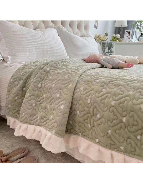 Autumn and winter thickened milk velvet bed cover three piece quilted cotton crystal velvet blanket lace warm blanket sub sheet