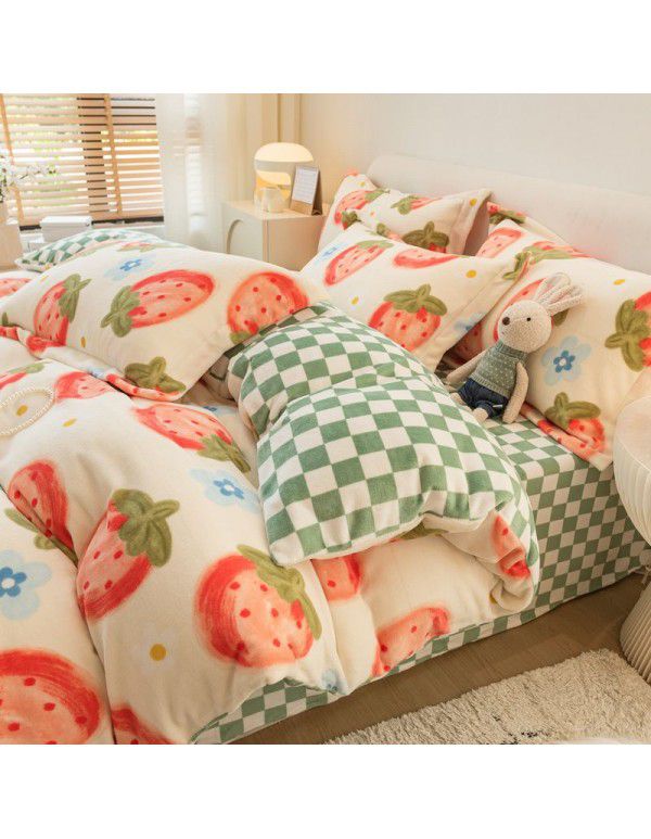 Winter four piece milk velvet thickened warm small fresh flannel quilt cover bedspread bedding live wholesale