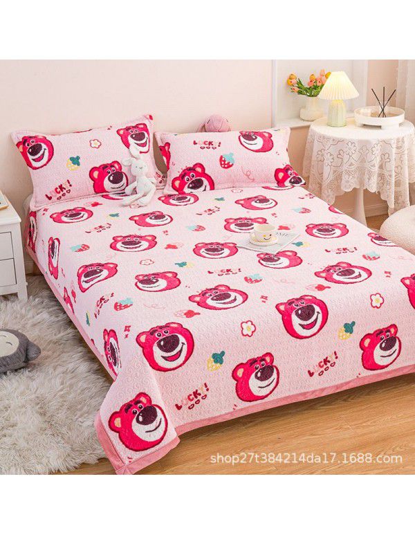 New Milk Pile Bed Cover Three piece Student Dormitory Mattress Blanket Multi functional Non slip Cushion Right Angle Tatami