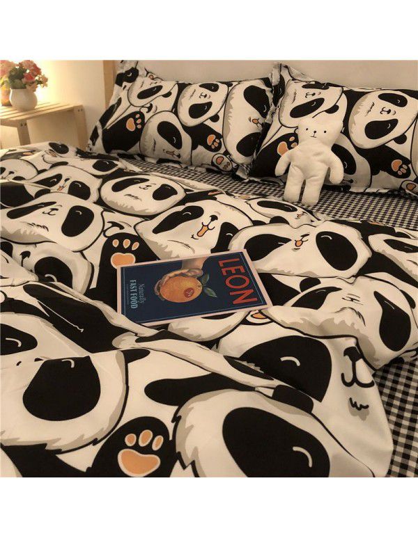 Nordic Black and White Panda Cow Cartoon 4-Piece Duvet Cover Bedding Sheet 3-Piece Dormitory