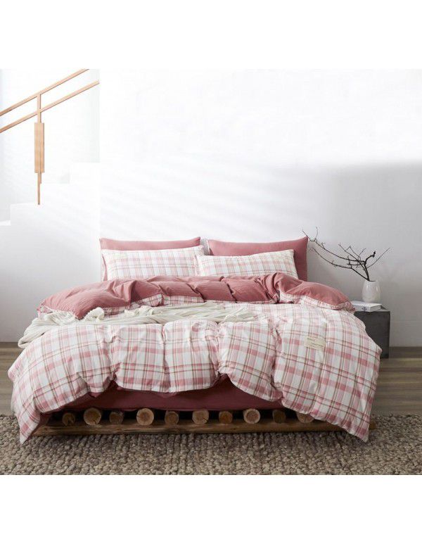 Manufacturer's direct sales of pure cotton and cotton 4-piece set Japanese printed simple cotton bed sheet and quilt cover Student dormitory 3-piece set