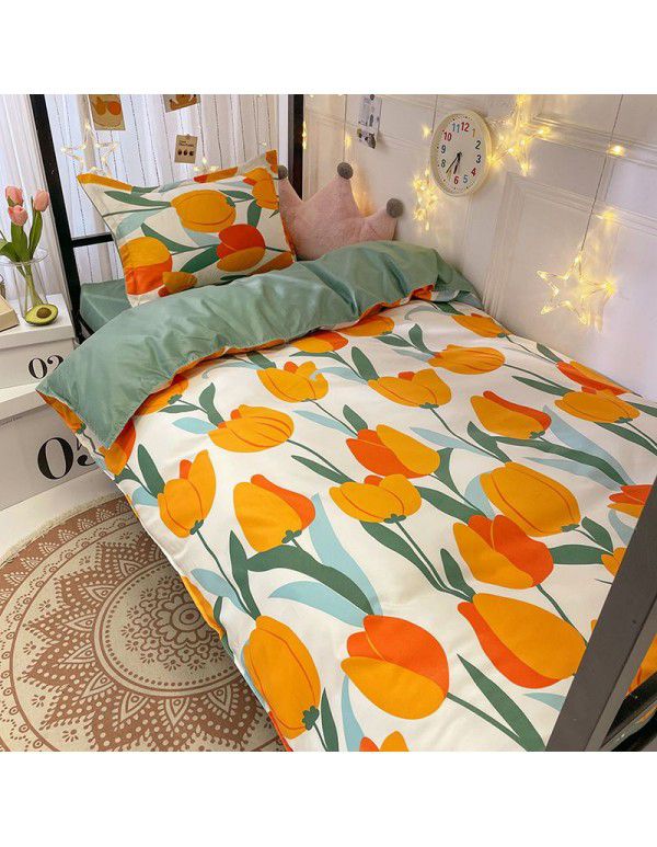 Factory Wholesale Student Dormitory 3-piece set, single cotton 4-piece set, cotton quilt cover, simple bed sheet, one for distribution